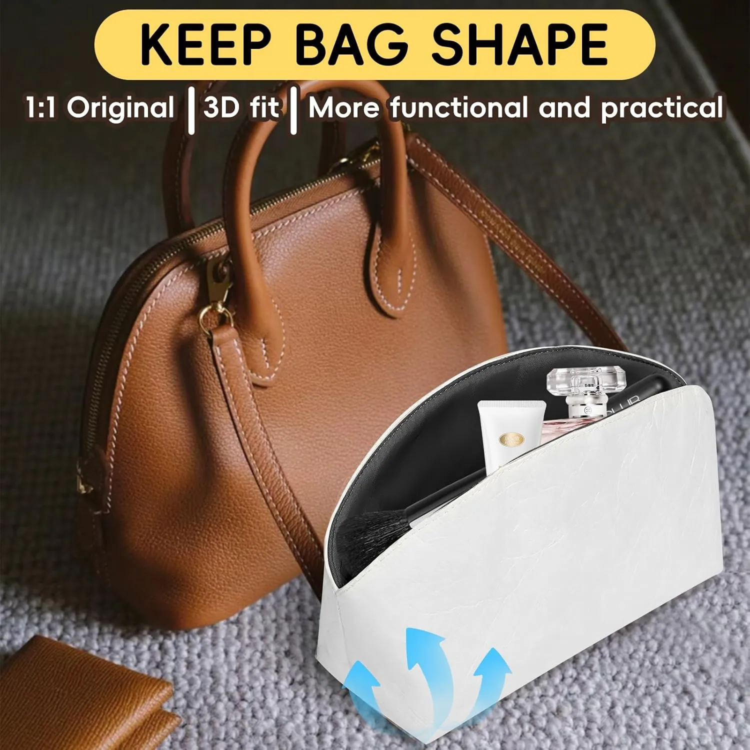 Purse Organizer Insert for Handbag TYVEK Inner Organizers Compatible with Hermes Bolide Mini,with Practical Pockets(Black,Bolide Mini)