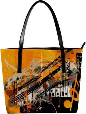 Purses for Women,Tote Bag Aesthetic,Women's Tote Handbags,Abstract Melody Notes Pattern