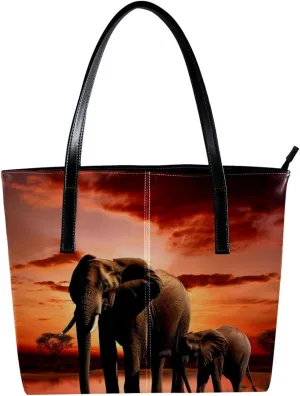 Purses for Women,Tote Bag Aesthetic,Women's Tote Handbags,African Grassland Elephant Family