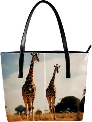 Purses for Women,Tote Bag Aesthetic,Women's Tote Handbags,African Grassland Two Giraffes