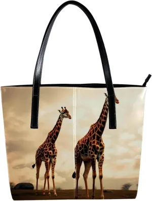 Purses for Women,Tote Bag Aesthetic,Women's Tote Handbags,African Grassland Two Giraffes