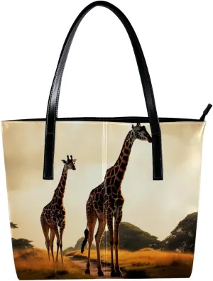 Purses for Women,Tote Bag Aesthetic,Women's Tote Handbags,African Grassland Two Giraffes