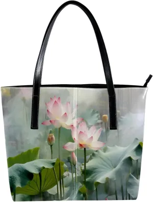 Purses for Women,Tote Bag Aesthetic,Women's Tote Handbags,Amazing Lotus Pond