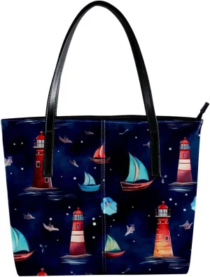 Purses for Women,Tote Bag Aesthetic,Women's Tote Handbags,Anchor Lighthouse Ship Fish
