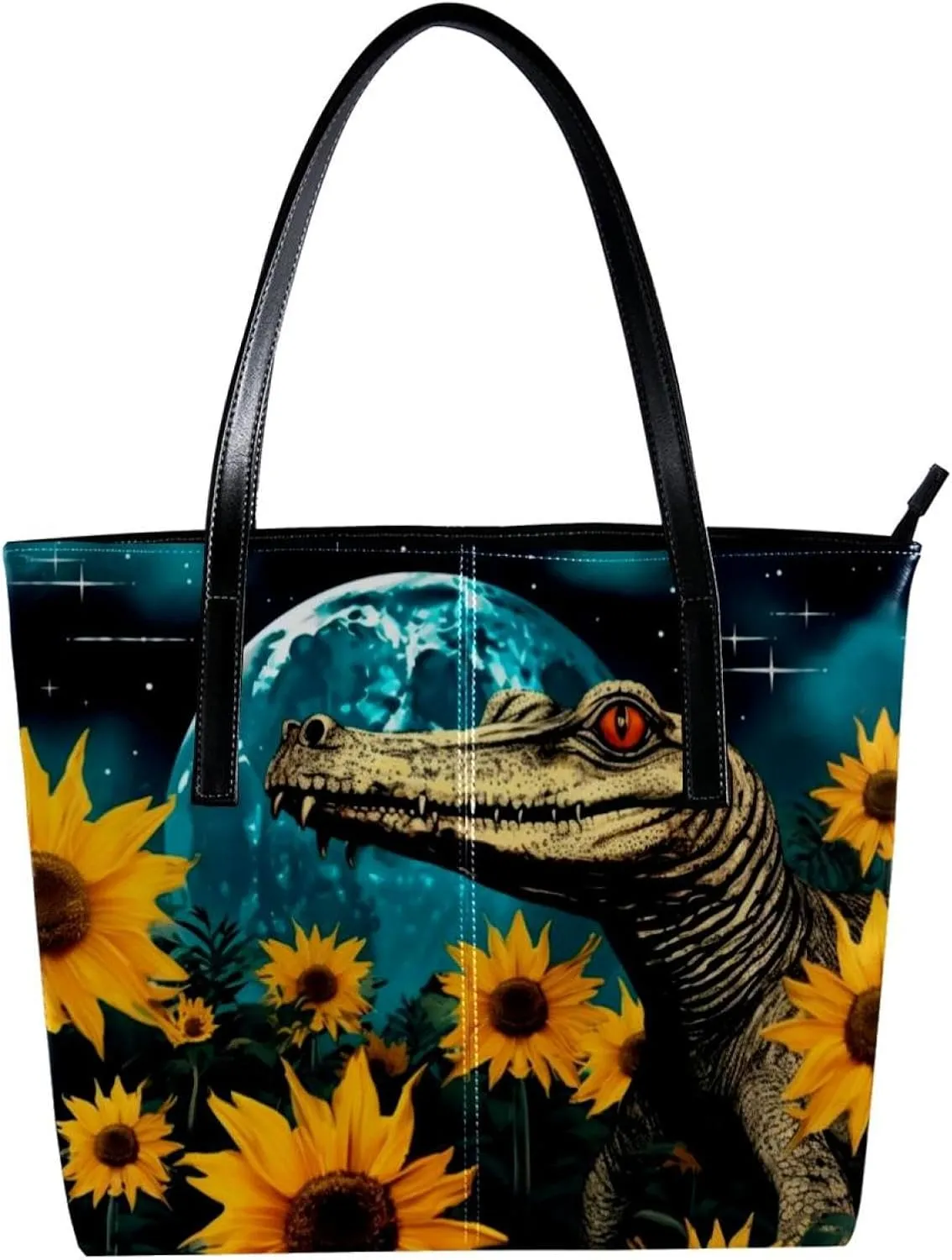 Purses for Women,Tote Bag Aesthetic,Women's Tote Handbags,Animal Crocodile Sunflower Art Illustration