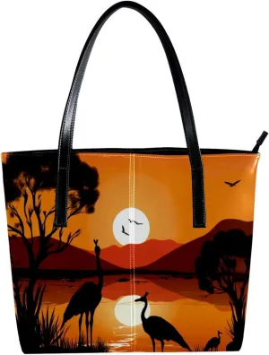 Purses for Women,Tote Bag Aesthetic,Women's Tote Handbags,Australia Sunset Kangaroo Ostrich