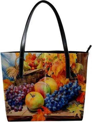 Purses for Women,Tote Bag Aesthetic,Women's Tote Handbags,Autumn Harvest Grapes Pumpkin