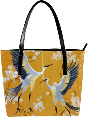 Purses for Women,Tote Bag Aesthetic,Women's Tote Handbags,Bird and Flower Crane