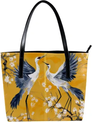Purses for Women,Tote Bag Aesthetic,Women's Tote Handbags,Bird and Flower Crane