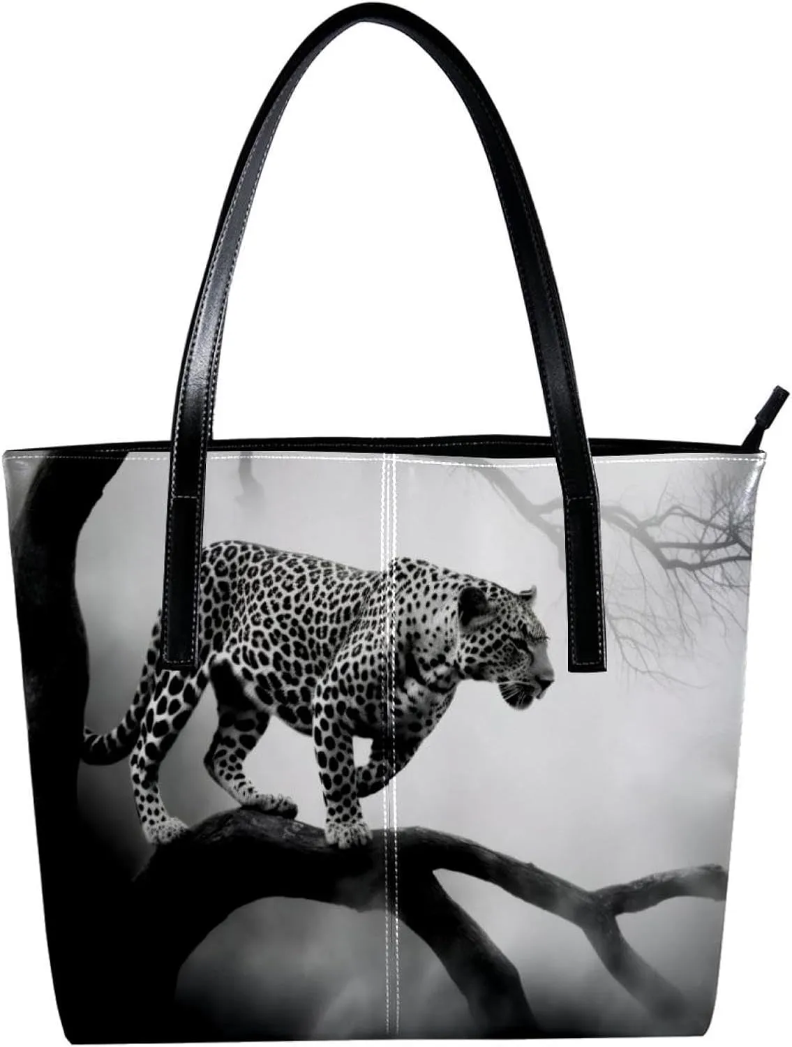 Purses for Women,Tote Bag Aesthetic,Women's Tote Handbags,Black Gray Fog Leopard