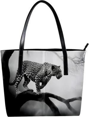 Purses for Women,Tote Bag Aesthetic,Women's Tote Handbags,Black Gray Fog Leopard