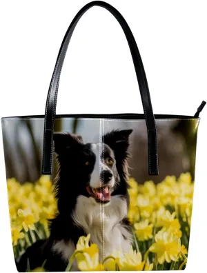 Purses for Women,Tote Bag Aesthetic,Women's Tote Handbags,Border Collie Dog Outdoors