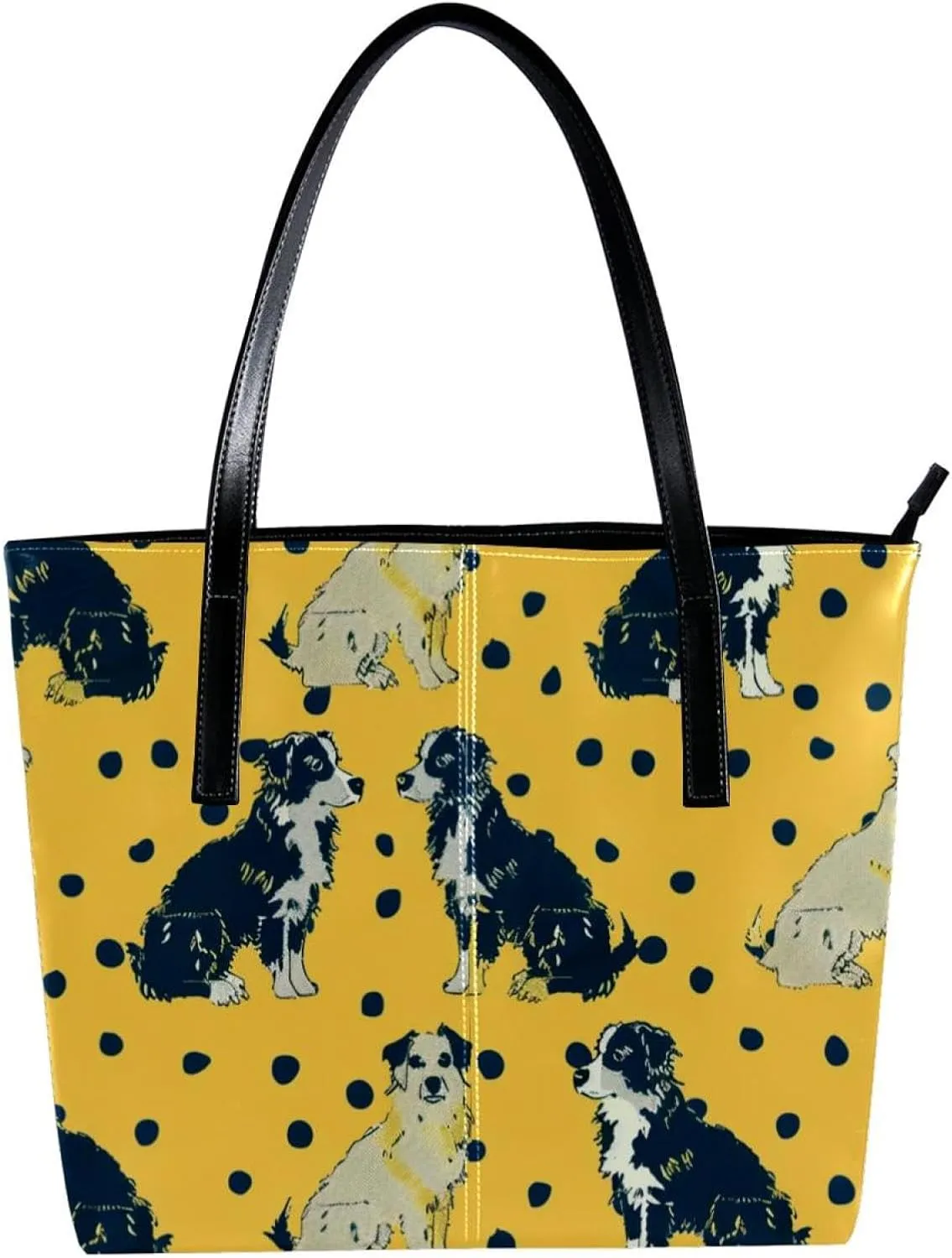 Purses for Women,Tote Bag Aesthetic,Women's Tote Handbags,Border Collie on Yellow Background