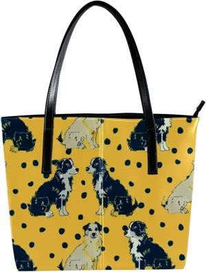 Purses for Women,Tote Bag Aesthetic,Women's Tote Handbags,Border Collie on Yellow Background