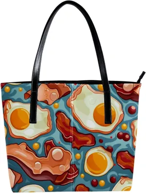 Purses for Women,Tote Bag Aesthetic,Women's Tote Handbags,Breakfast Bacon and Eggs