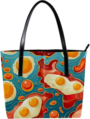 Purses for Women,Tote Bag Aesthetic,Women's Tote Handbags,Breakfast Bacon and Eggs