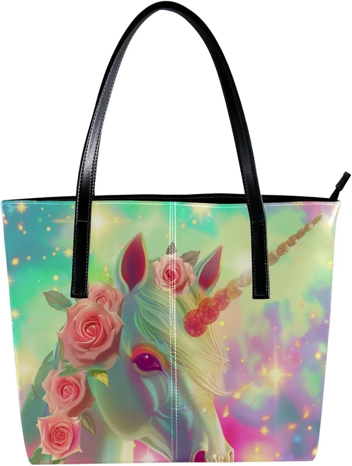 Purses for Women,Tote Bag Aesthetic,Women's Tote Handbags,Cartoon Unicorn Head Flower