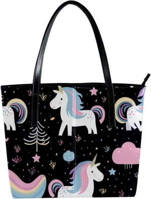 Purses for Women,Tote Bag Aesthetic,Women's Tote Handbags,Colored Stripes and Unicorns