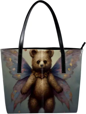 Purses for Women,Tote Bag Aesthetic,Women's Tote Handbags,Colorful Butterfly Bear Illustration