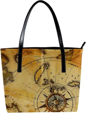 Purses for Women,Tote Bag Aesthetic,Women's Tote Handbags,Compass and Nautical Map