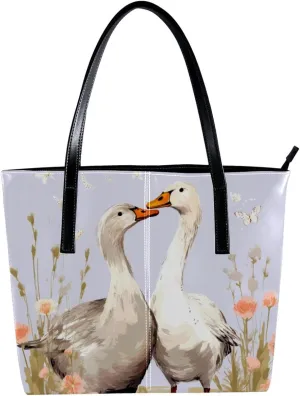 Purses for Women,Tote Bag Aesthetic,Women's Tote Handbags,Couple Flower Goose