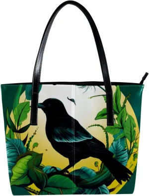 Purses for Women,Tote Bag Aesthetic,Women's Tote Handbags,Crow Bird Feather Leaves