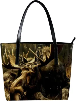 Purses for Women,Tote Bag Aesthetic,Women's Tote Handbags,Elk Wild Life Painting