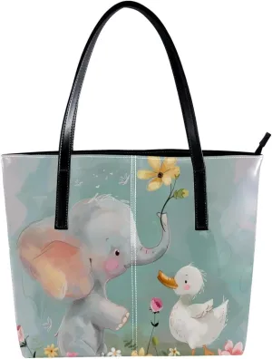 Purses for Women,Tote Bag Aesthetic,Women's Tote Handbags,Flower Bush Rabbit and Elephant