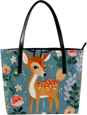 Purses for Women,Tote Bag Aesthetic,Women's Tote Handbags,Jungle Cute Deer Animal Pattern