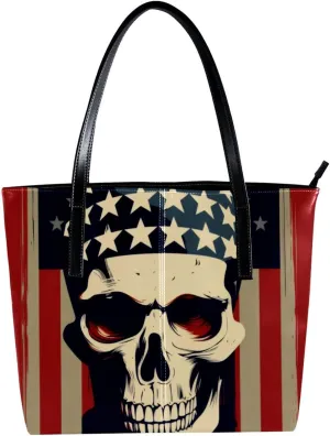 Purses for Women,Tote Bag Aesthetic,Women's Tote Handbags,Patriot Day Art Skull Pattern