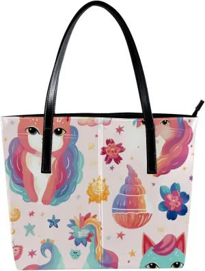 Purses for Women,Tote Bag Aesthetic,Women's Tote Handbags,Unicorn and Girl Rainbow