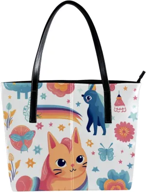 Purses for Women,Tote Bag Aesthetic,Women's Tote Handbags,Unicorn and Girl Rainbow