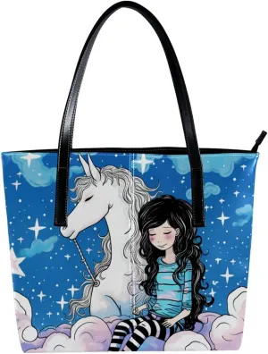 Purses for Women,Tote Bag Aesthetic,Women's Tote Handbags,Unicorn and Girl