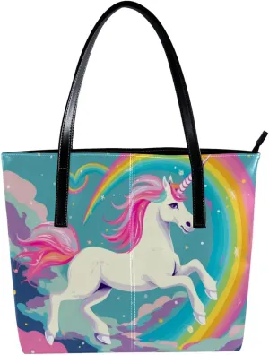 Purses for Women,Tote Bag Aesthetic,Women's Tote Handbags,Unicorn Cloud Rainbow