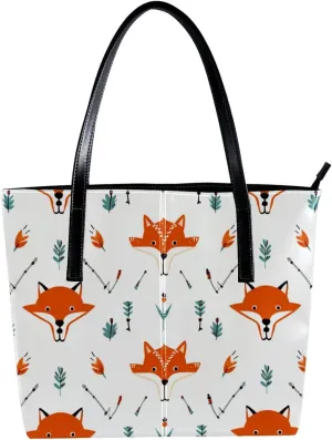 Purses for Women,Tote Bag Aesthetic,Women's Tote Handbags,Vector Pattern with Foxes and Arrows