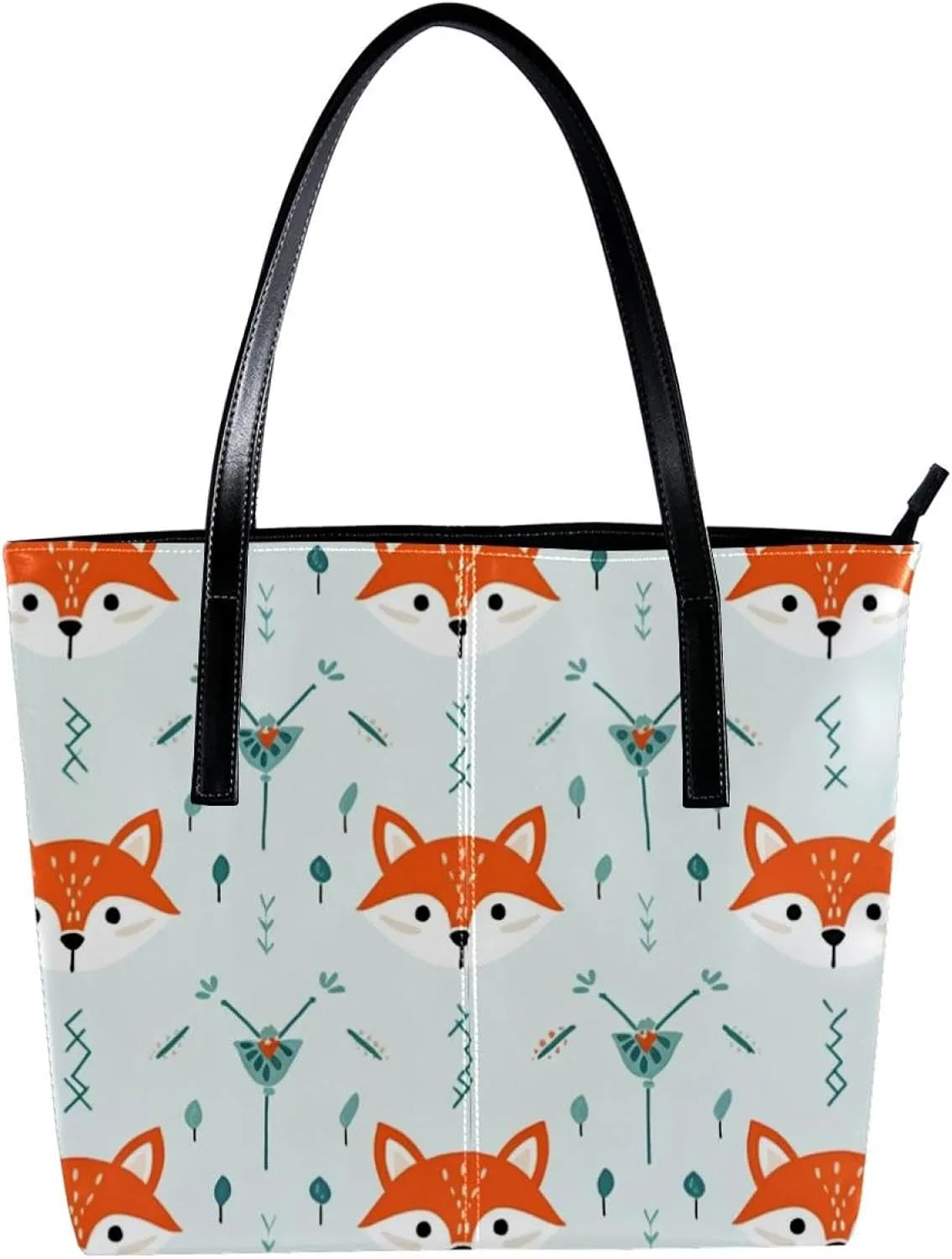 Purses for Women,Tote Bag Aesthetic,Women's Tote Handbags,Vector Pattern with Foxes and Arrows