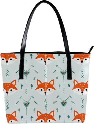 Purses for Women,Tote Bag Aesthetic,Women's Tote Handbags,Vector Pattern with Foxes and Arrows