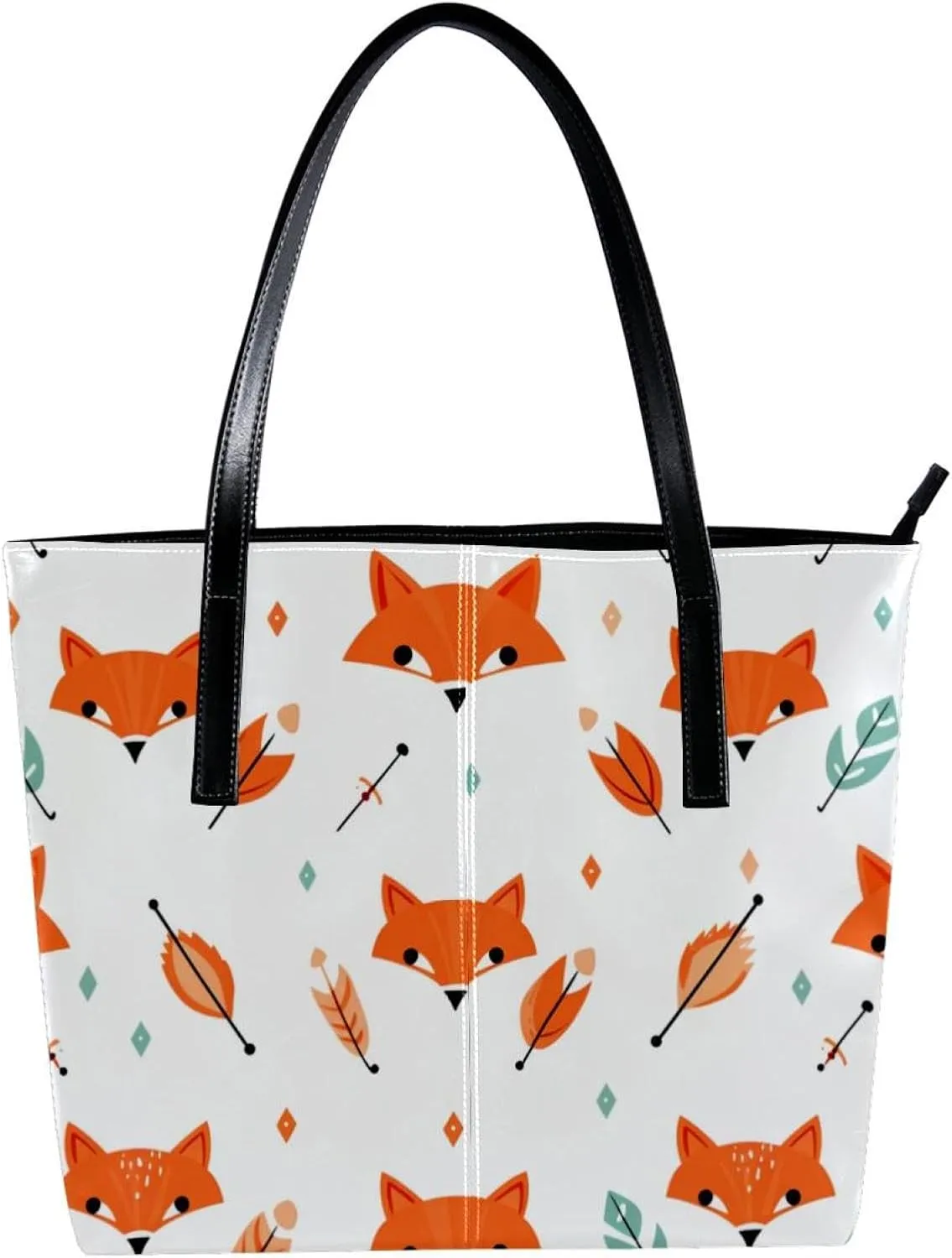 Purses for Women,Tote Bag Aesthetic,Women's Tote Handbags,Vector Pattern with Foxes and Arrows