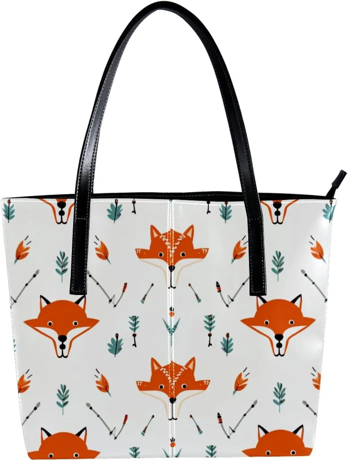 Purses for Women,Tote Bag Aesthetic,Women's Tote Handbags,Vector Pattern with Foxes and Arrows