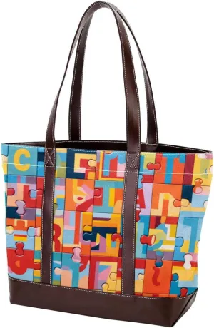 Purses for Women,Tote Bag for Women,Handbags for Women,Alphabet Number Puzzle Pattern