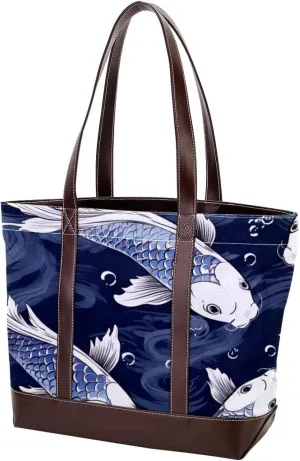 Purses for Women,Tote Bag for Women,Handbags for Women,Blue Fish Luck Koi