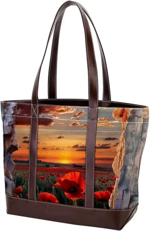 Purses for Women,Tote Bag for Women,Handbags for Women,Door Sunset Flower Field