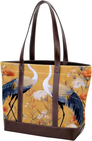 Purses for Women,Tote Bag for Women,Handbags for Women,Flower Plant Leaf Crane
