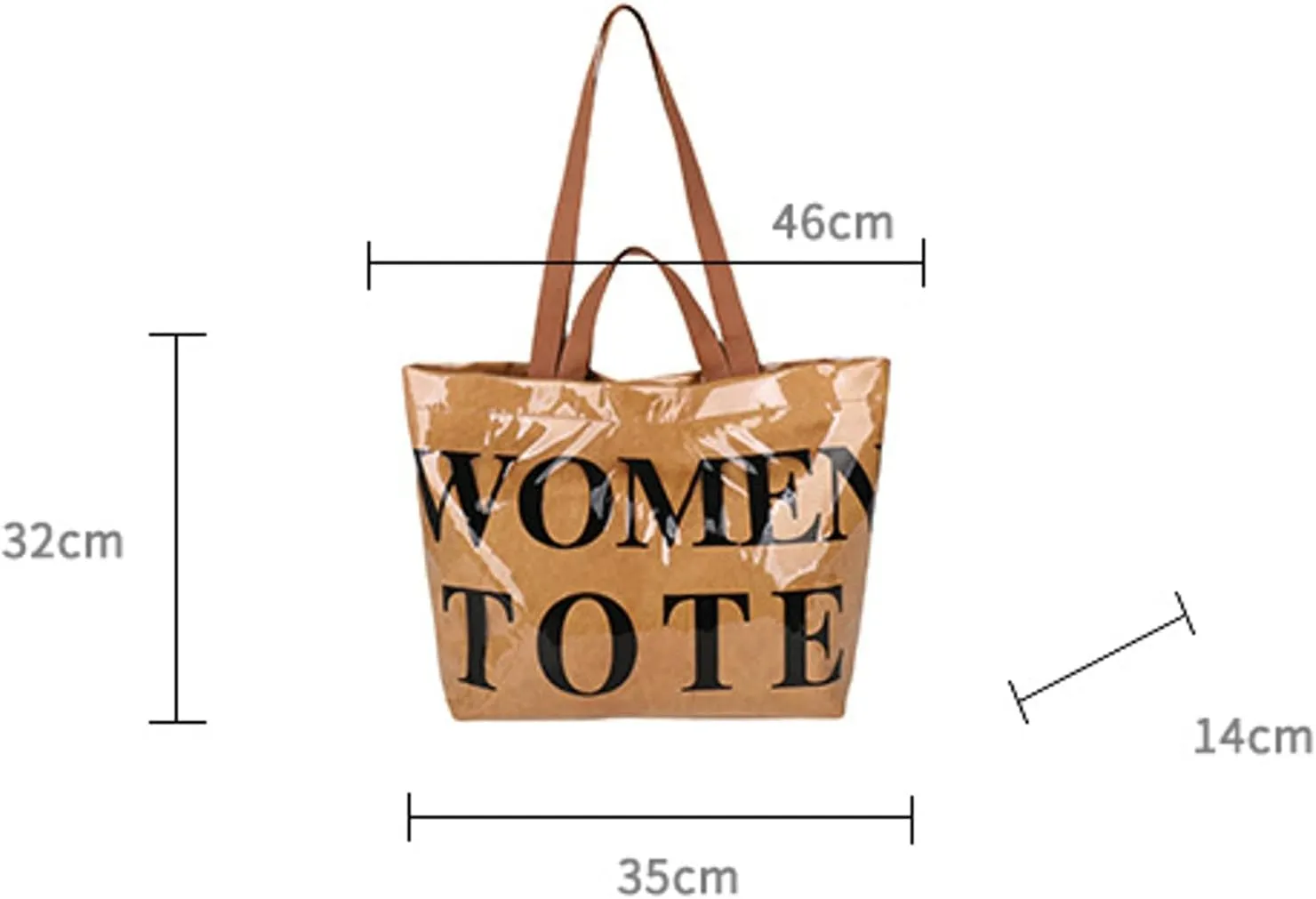 PVC Tote Bag Women Letter Print Shoulder Large Handbag Kraft Paper Shopper Bag Work Commute Daily Use
