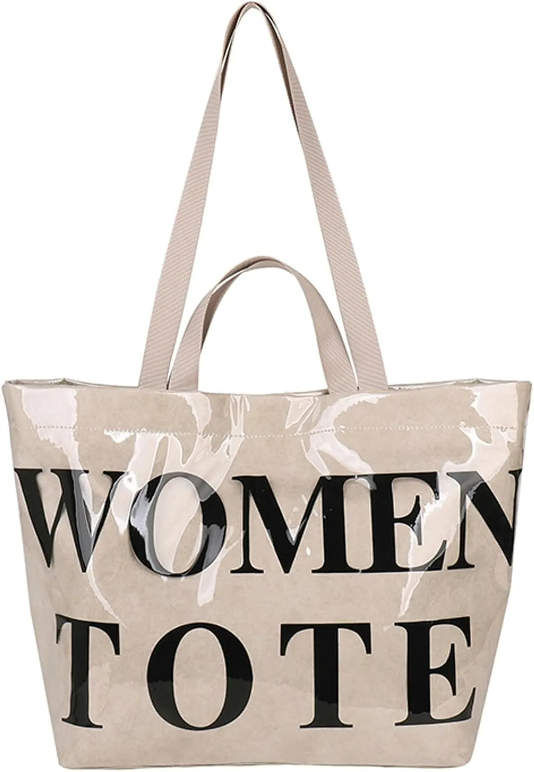 PVC Tote Bag Women Letter Print Shoulder Large Handbag Kraft Paper Shopper Bag Work Commute Daily Use