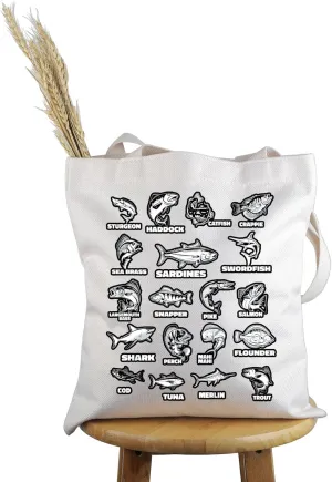 PWHAOO Fishing Lover Gift Types Of Fish Tote Bag Fisherman Handbag Fish Species Gift Fishkeeping Gift