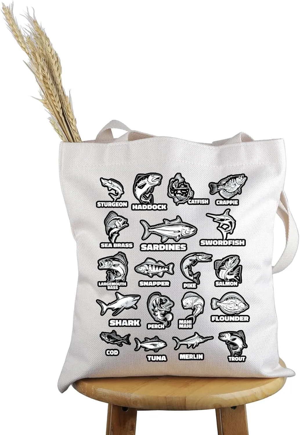 PWHAOO Fishing Lover Gift Types Of Fish Tote Bag Fisherman Handbag Fish Species Gift Fishkeeping Gift