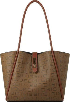 Queenoris Tote Bag for Women, Top-handle Shoulder Handbag Large Capacity Purese Designer Retro Bag with Clutch