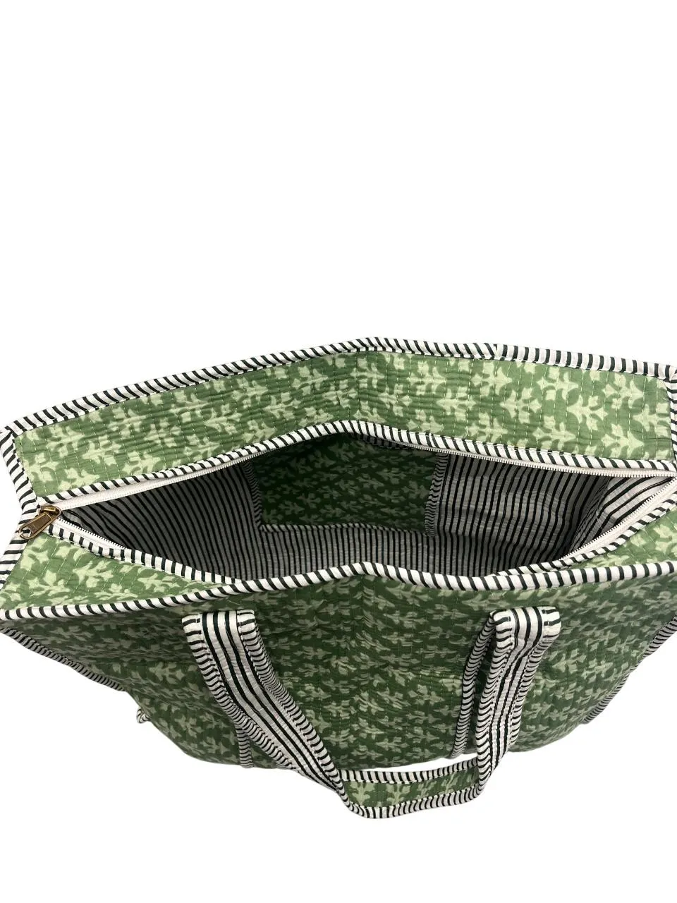 Quilted Cotton Tote Bag with Zipper-green
