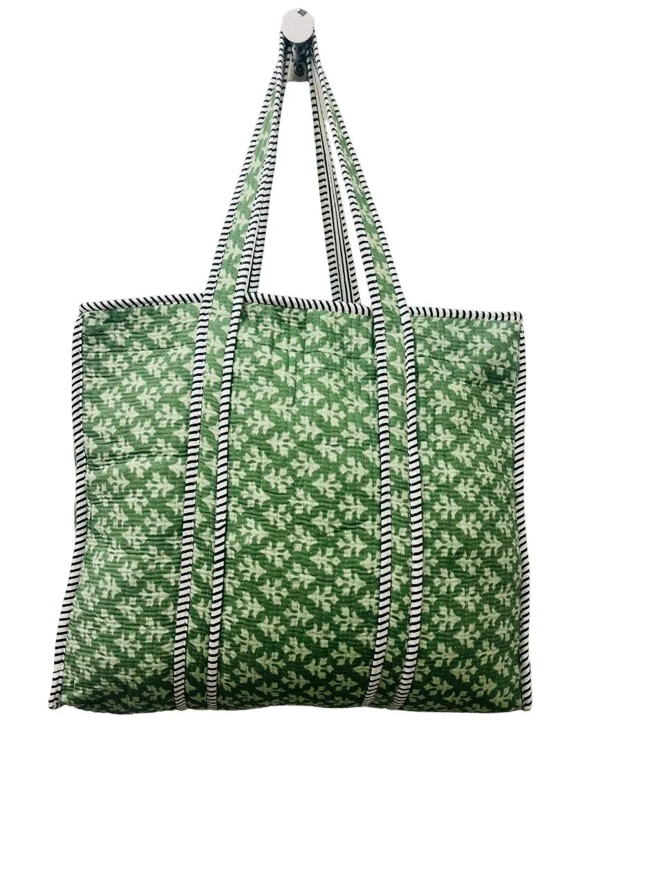 Quilted Cotton Tote Bag with Zipper-green